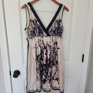 Tristan 100% Silk Dress Sheath Ruched Waist Sleeveless Paint Splatter Size M